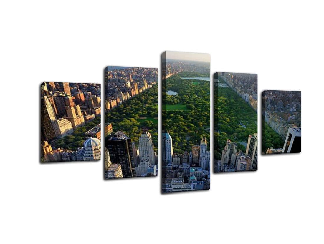 5 Panels Modern Wall Art - Central Park Aerial View New York City Canvas Print, Stretched Framed Painting for Home & Office Decor | Living Room, Bedroom, Office Wall Decoration
