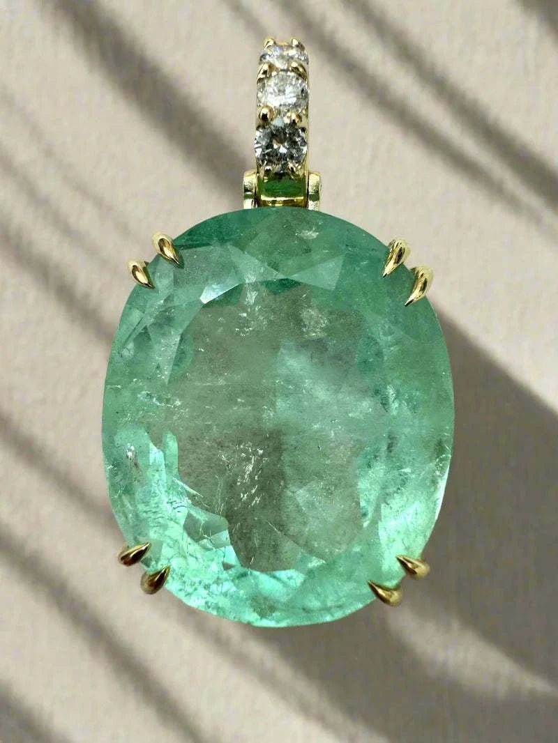 14K Gold Custom Emerald Pendant with 21.62 Carat Natural Colombian Loose Emerald - 19x17mm Earthy Green Cushion Cut Gemstone Jewelry for Women | Perfect for Weddings, Anniversaries & Special Occasions