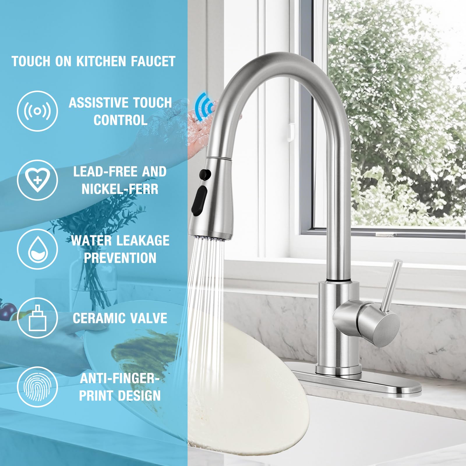 Smart Touch Kitchen Faucet with Pull-Down Sprayer - Stainless Steel High Arc for Home & RV
