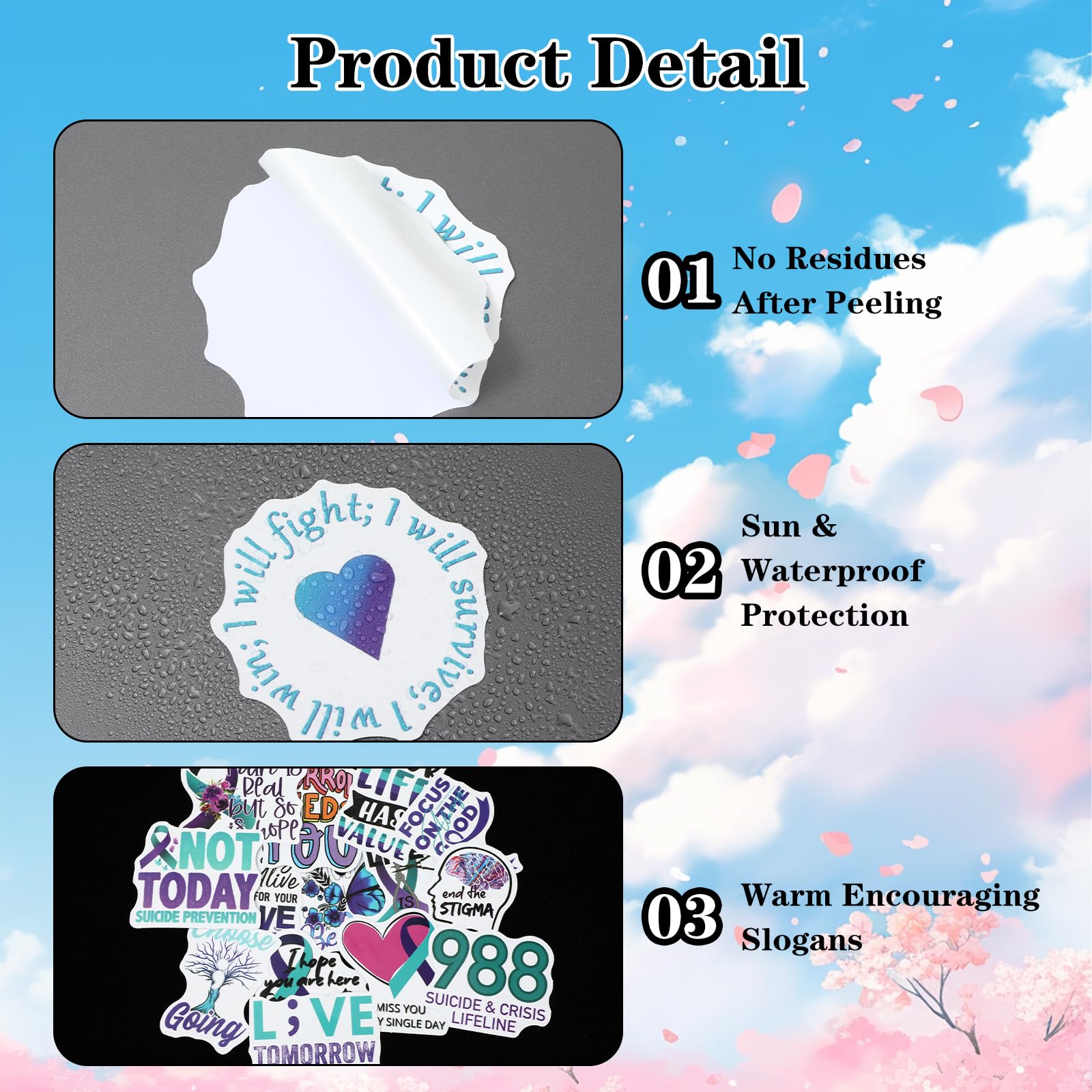 100Pcs Suicide Prevention Stickers - Motivational Mental Health Awareness Decals for Water Bottles, Laptops, Journals - Waterproof Self-Adhesive Inspirational Stickers for Adults & Teens - Perfect for School, Work, Therapy & Daily Encouragement