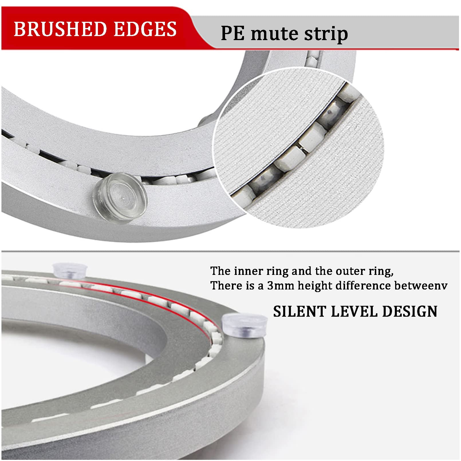 8 Inch Aluminum Lazy Susan Turntable Ring - 12 Inch Heavy Duty Steel Ball Bearing - 24 Inch Turntable Base with Threaded Rubber Pad | For Kitchen, Dining Table, TV Stand & Computer Monitor Organization | Durable Spinning Tray for Home & Office Use