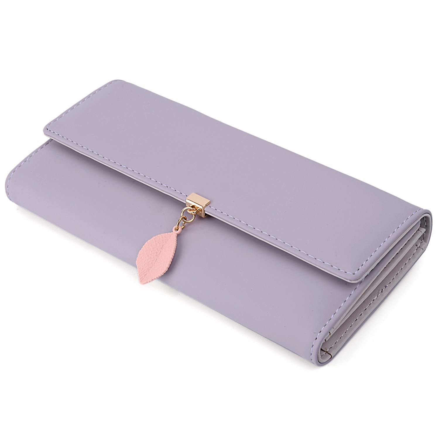 UTO RFID Blocking Wallet for Women - PU Leather Leaf Pendant Card Holder with Zipper Coin Purse | Phone & Checkbook Organizer | Perfect for Travel, Shopping & Everyday Use