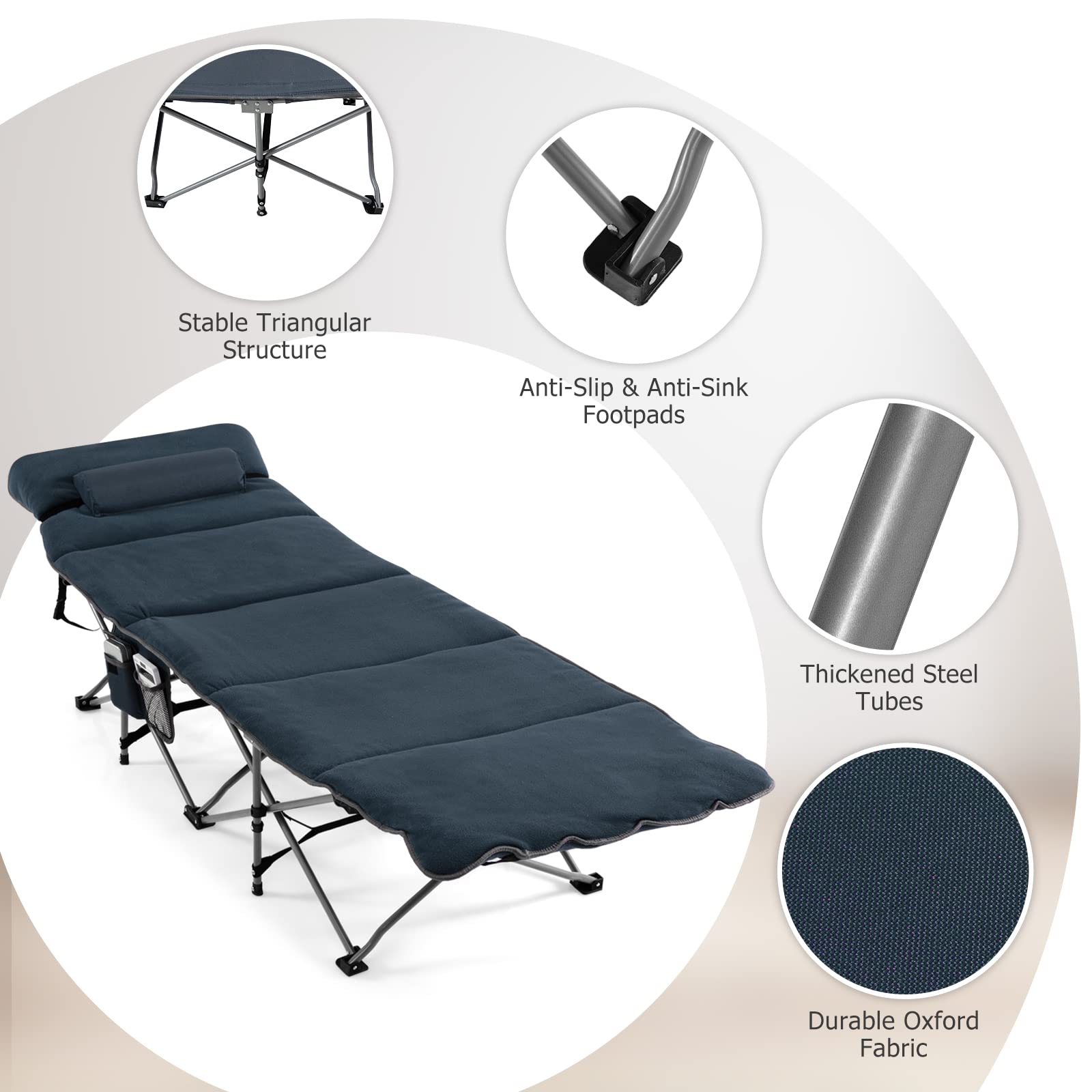 **Tangkula Heavy Duty Camping Cot for Adults - Portable Folding Sleeping Cot with Removable Mattress, Pillow & Side Pocket - Indoor Outdoor Cot Bed with Carry Bag - Perfect for Travel, Camping, Office & Home Use (Blue)**