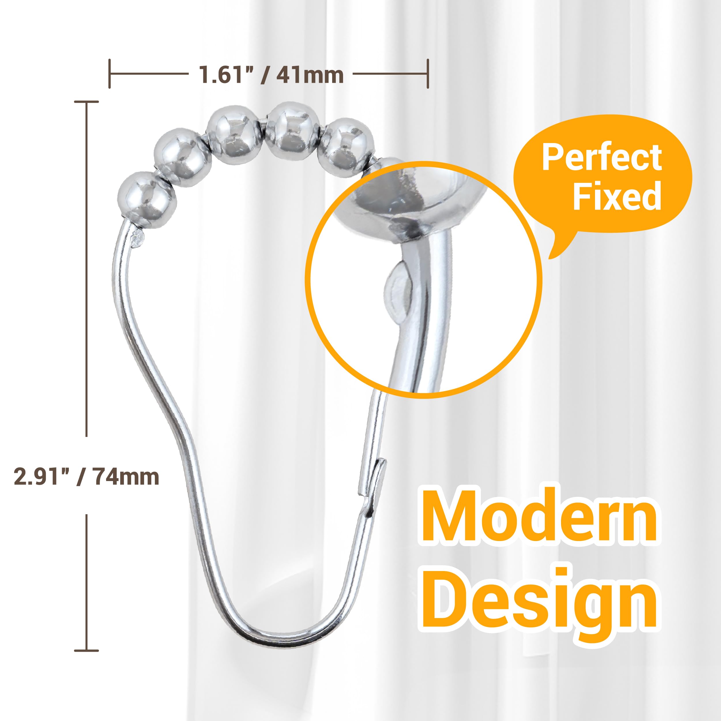 ikloo Stainless Steel Shower Curtain Hooks - 12 Pack Rustproof Chrome Bathroom Curtain Rings for Shower Rods | Durable Metal Hangers for Bath, Hotel & Home Decor