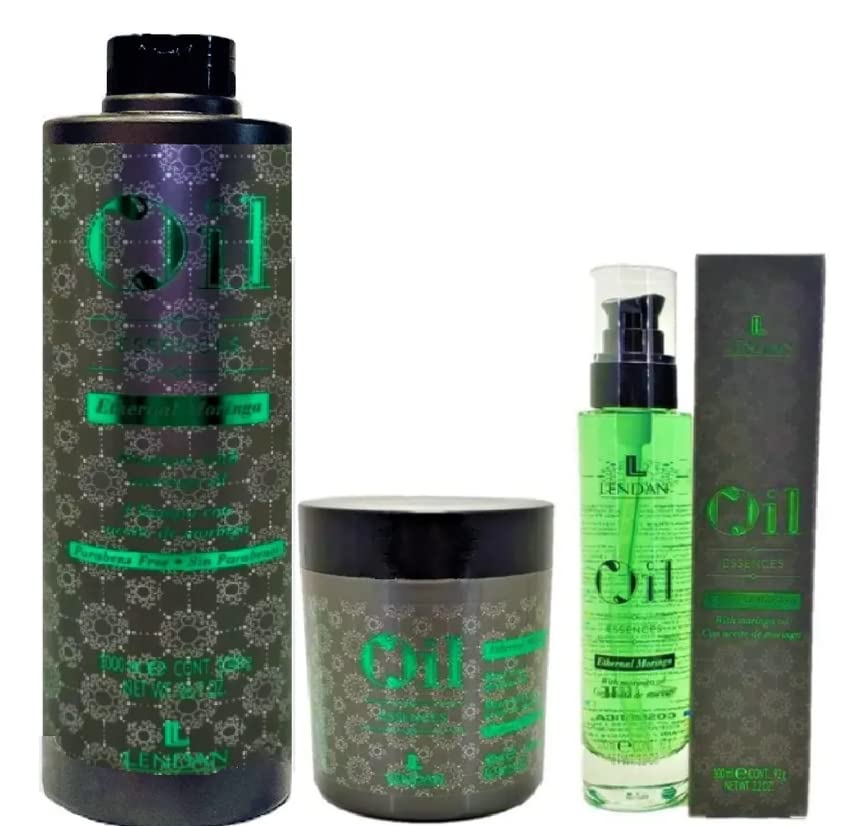 Lendan Moringa Shampoo Kit - 1000ml Shampoo + Hair Oil + 500ml Hair Mask for Dry, Damaged Hair | Nourishing & Repairing Hair Care Set for Women & Men | Perfect for Daily Use & Salon Treatments