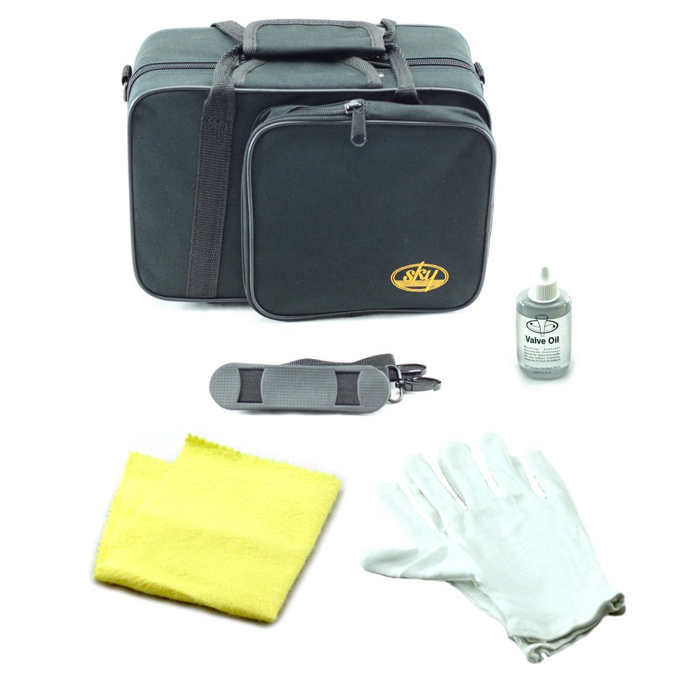 Sky Band Approved Nickel Plated Bb Pocket Trumpet with Case, Cleaning Cloth, Gloves & Valve Oil - Professional Compact Brass Instrument for Students & Travel | Perfect for Jazz, Marching Band & Practice Sessions