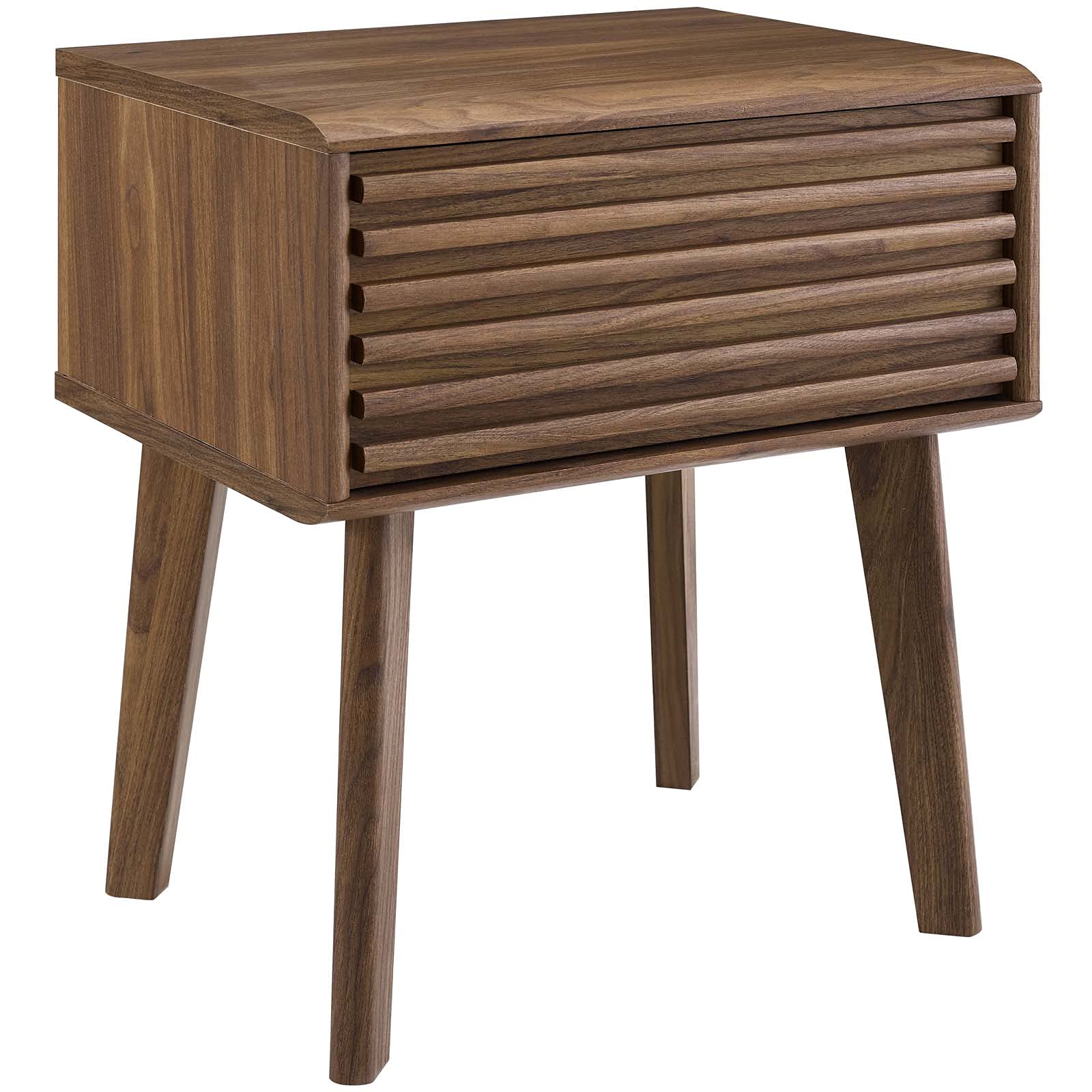 Modway EEI-3345-WAL Walnut Wood End Table Nightstand with Drawer - Modern Bedside Table for Bedroom, Living Room & Office Storage