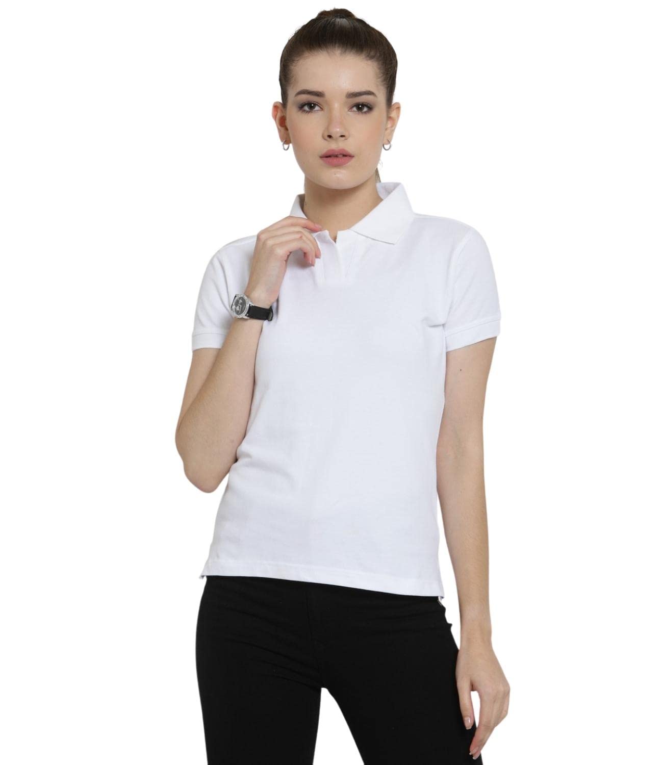 Scott International Women's 100% Organic Cotton Polo Shirt - Regular Fit Half Sleeve T-Shirt with Classic Polo Collar (White, Large) | Casual Wear, Office Outfits & Summer Fashion