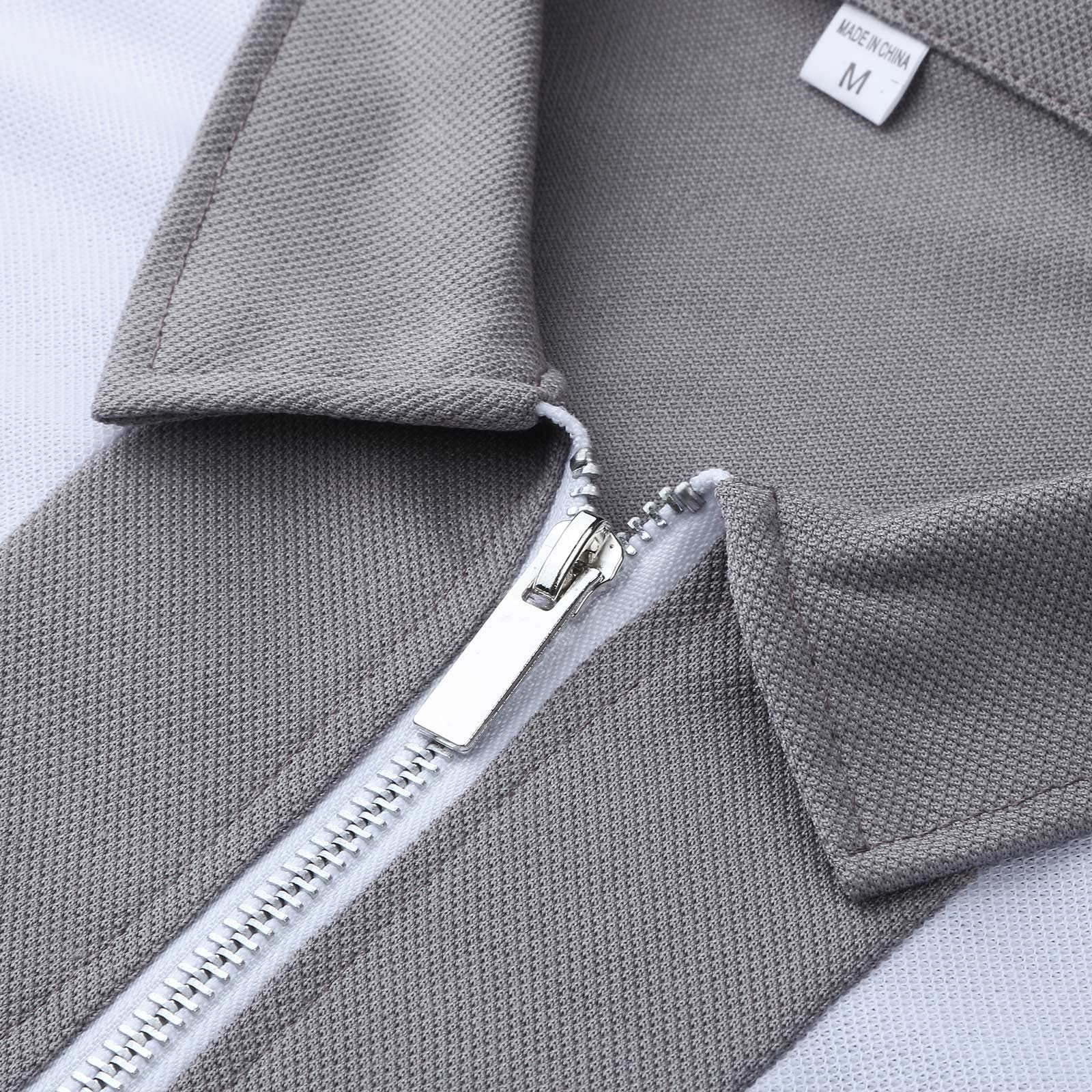 QWENTMTNTY Men's Slim Fit Short Sleeve Polo Shirts with Zipper Turn-Down Collar - Casual Striped Printed T-Shirts for Work, Golf & Summer Outings