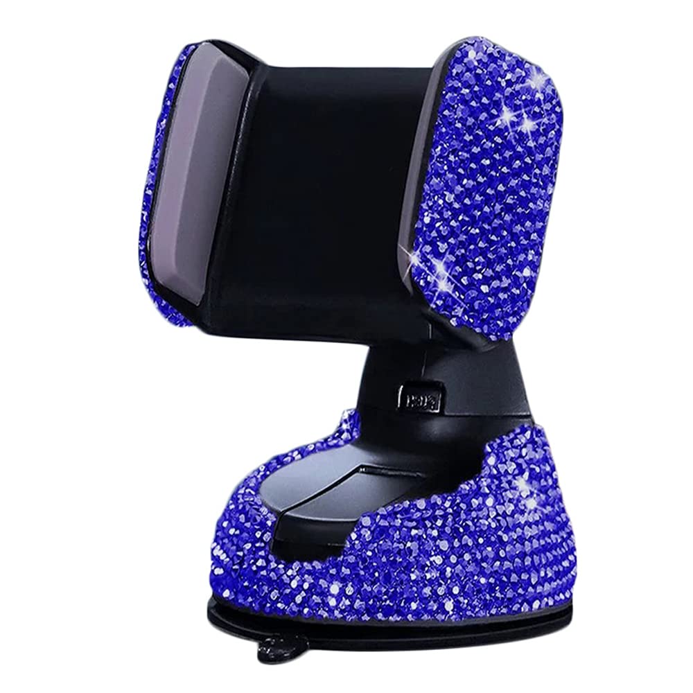 360° Adjustable Bling Crystal Rhinestone Car Phone Holder - Universal Auto Phone Mount for Windshield, Dashboard & Air Vent - SUNCARACCL Car Accessories (Blue) | Perfect for Safe Driving & Hands-Free Navigation