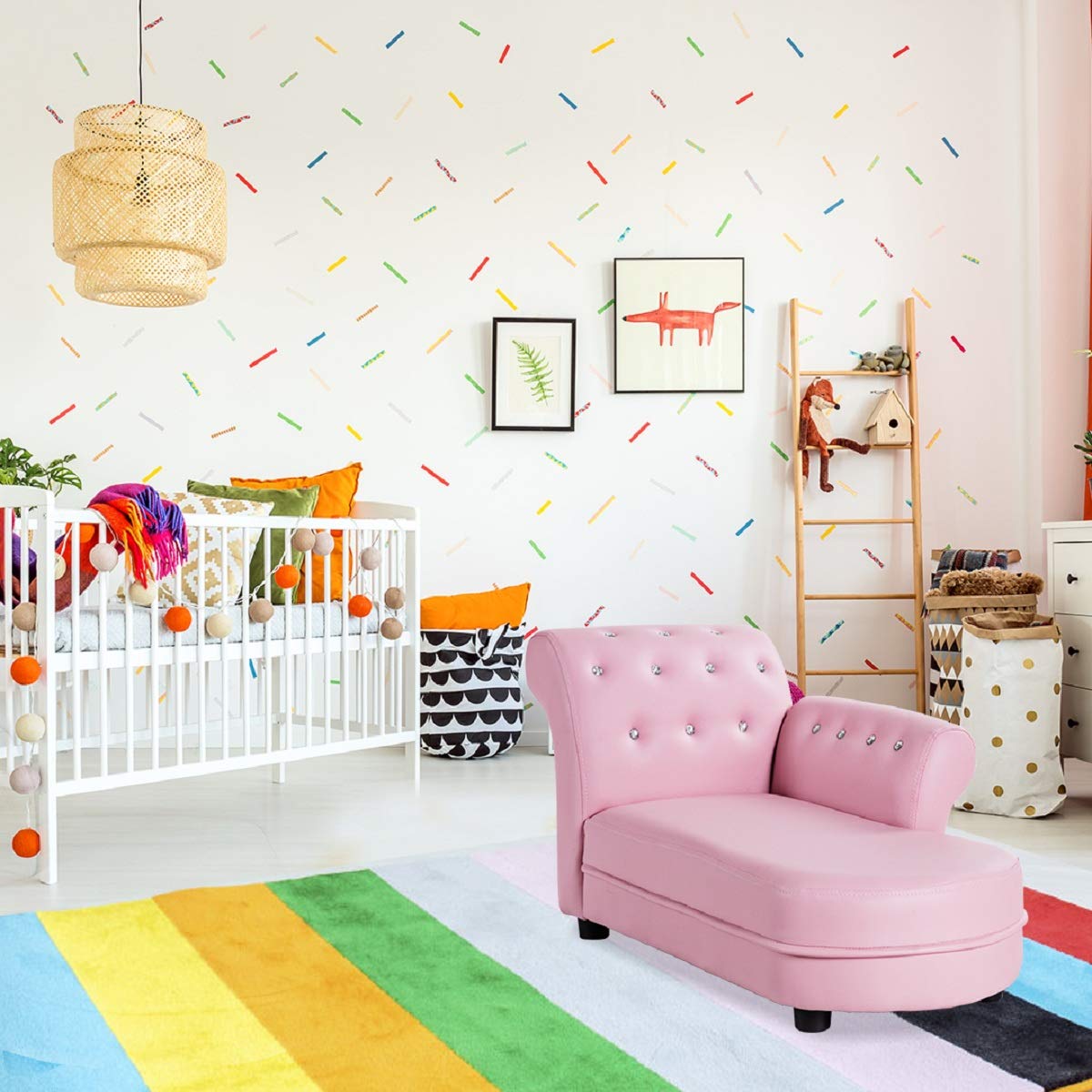 GLACER Pink Princess Toddler Sofa - PVC Leather Kids Couch with Embedded Crystals, Upholstered Chaise Lounge & Armchair for Girls | Perfect for Playrooms, Bedrooms & Birthday Gifts