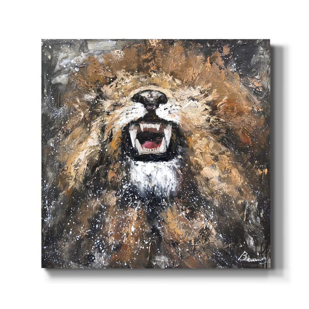 Custom Hand-Painted Lion Original Oil Painting on Canvas - 30x30 Inches (76x76cm) Unstretched - Unique Artwork Gift for Home & Office Decor | Wall Art for Living Room, Bedroom, or Gallery Display