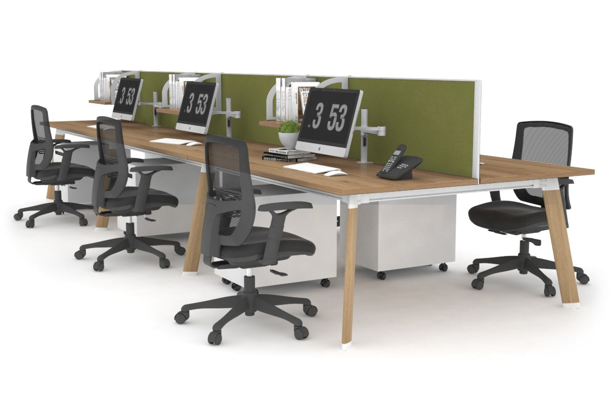 6-Person Workstation with Wood Imprint Frame - 1200L x 700W Office Desk for Collaborative Workspaces & Team Meetings