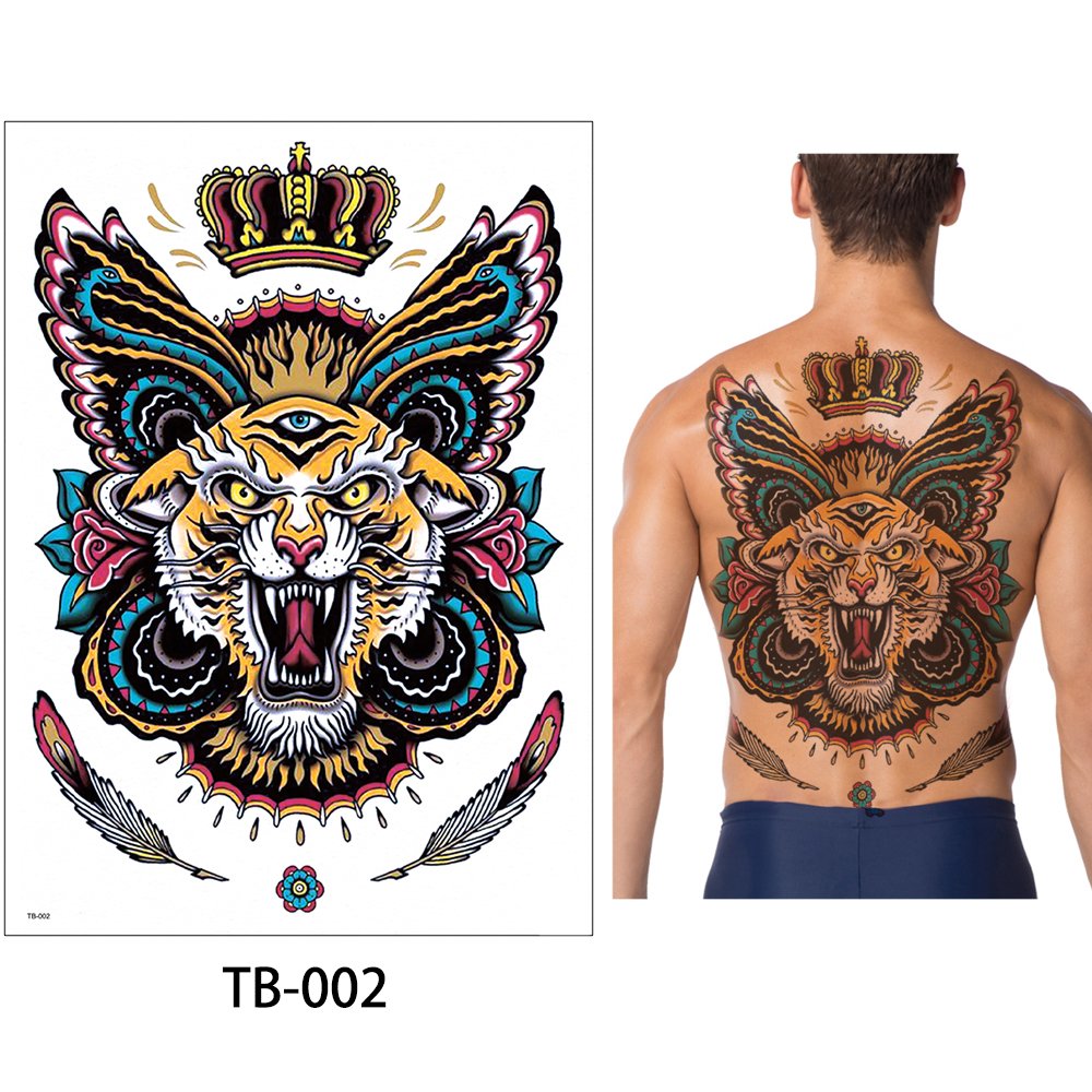 Glaryyears Large Full Back Temporary Tattoos - 3 Pack Realistic Fake Tattoo Stickers for Men & Women - Fierce Tiger & Snake Designs - Perfect for Halloween, Cosplay & Body Art