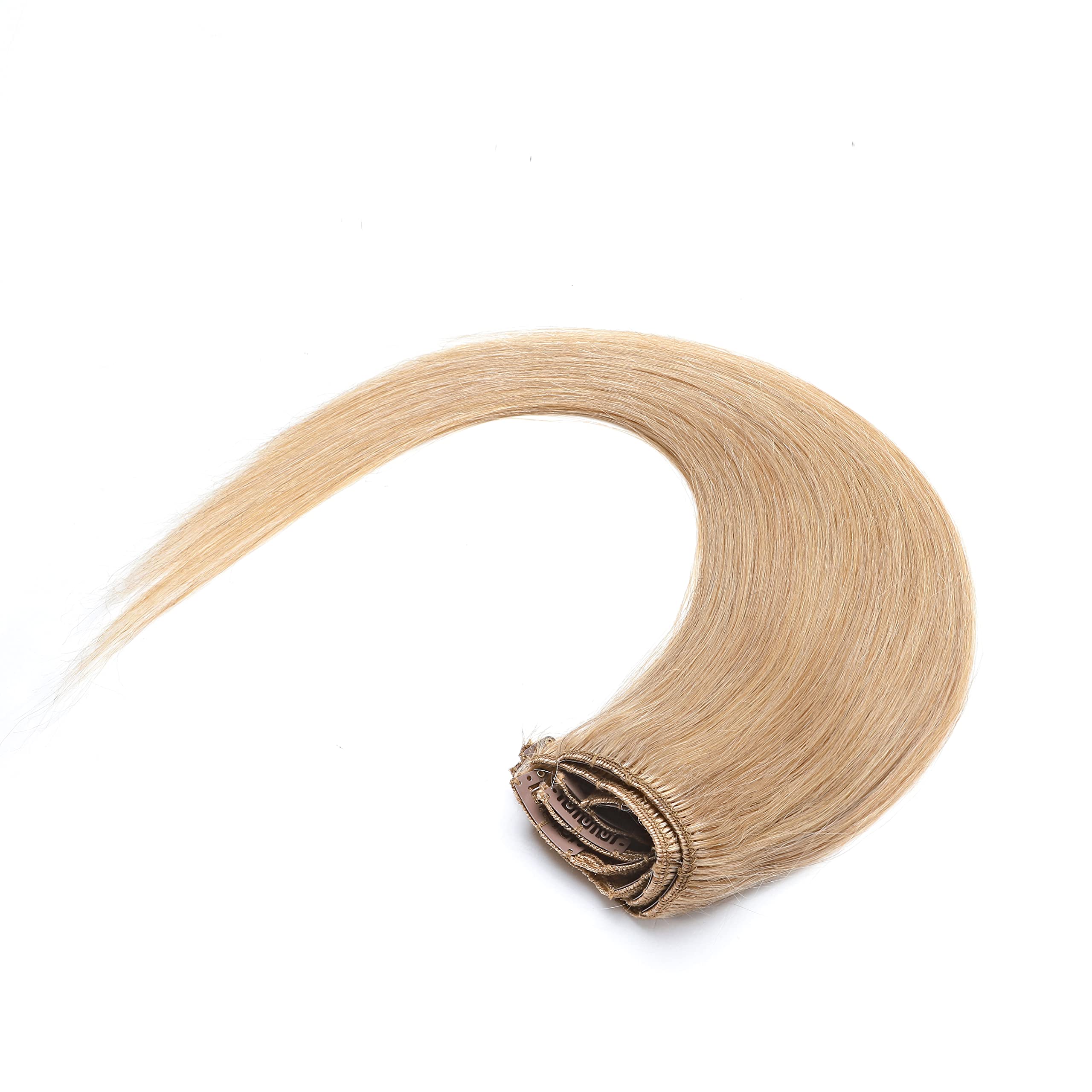 Hairro 24 Inch Clip-in Human Hair Extensions - 8 Pieces, 18 Clips, #27 Dark Blonde, Long Straight Real Hair Extensions for Women - Perfect for Volume, Length & Styling for Parties, Weddings & Daily Wear