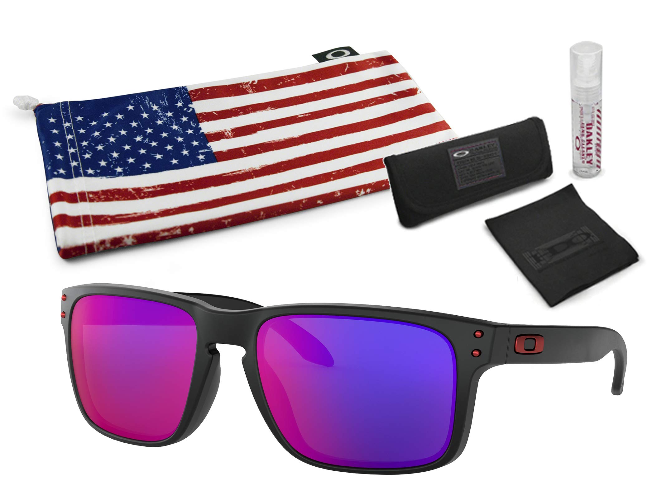 Oakley Holbrook Sunglasses - Matte Black Frame with Positive Red Iridium Lens - Includes Lens Cleaning Kit & Flag Microbag - Perfect for Outdoor Sports, Driving & Summer Fashion