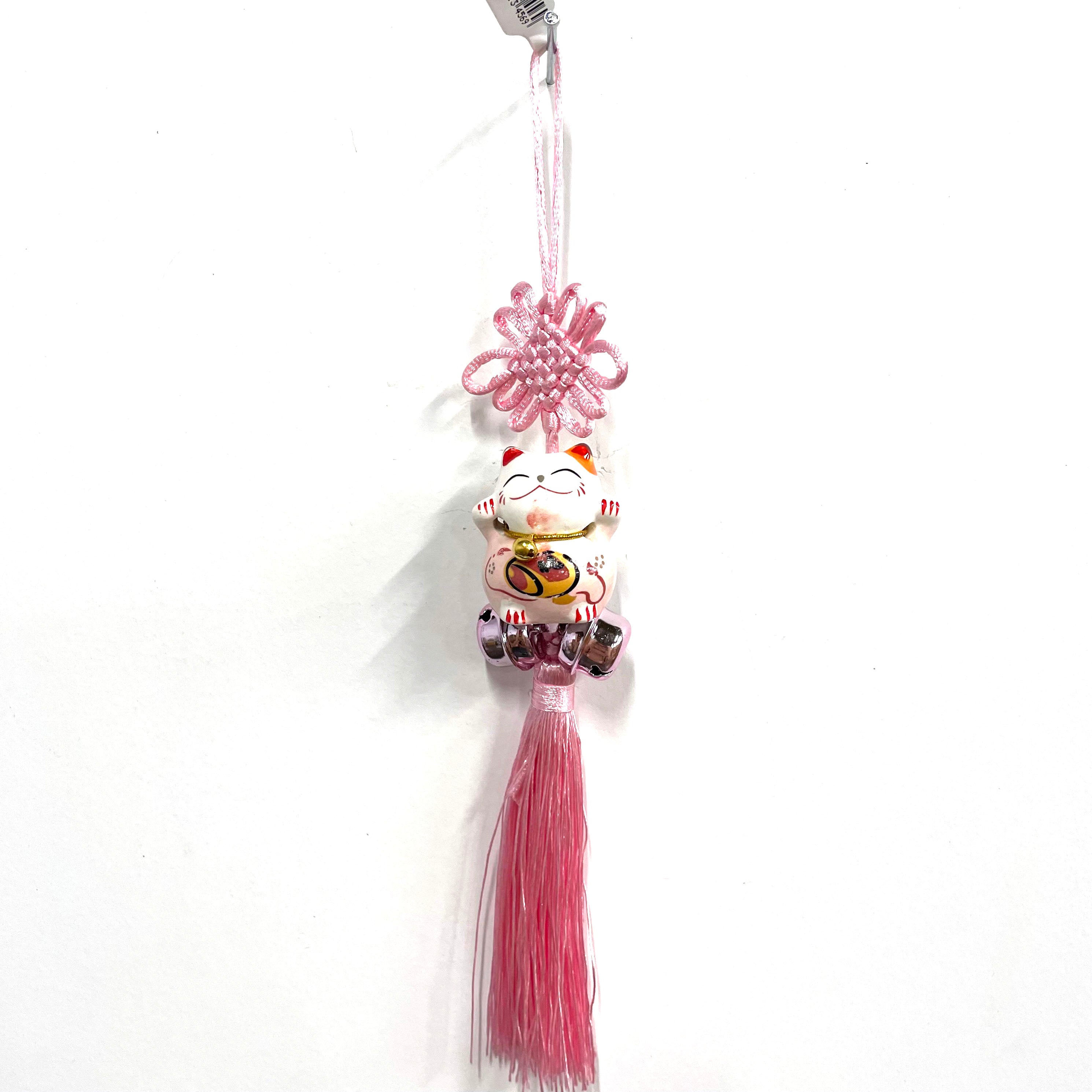 Lucky Cat Charm for Good Fortune - Pink Maneki Neko Figurine for Home Decor, Office Desk & Gift Giving