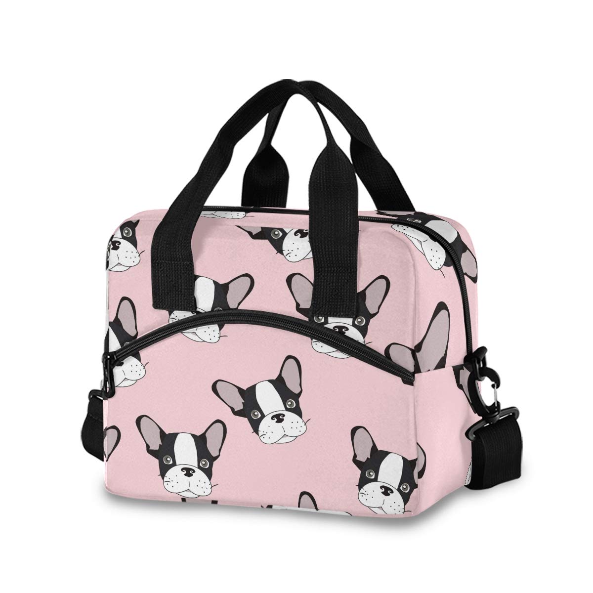 French Bulldog Print Insulated Lunch Bag with Detachable Shoulder Strap & Carry Handle - Eco-Friendly Cooler Tote for School, Work & Picnics | Perfect for Kids, Men & Women