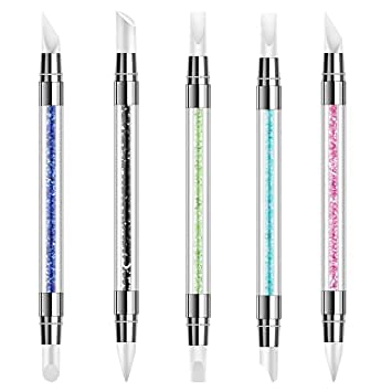 Sminakh 5Pcs Silicone Nail Art Brushes Set - Professional Silicone Rhinestone & Polish Carving Pen for Nail Design - Perfect for Gel Polish, Acrylic Nails & DIY Manicures at Home or Salon