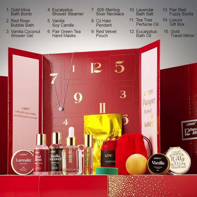 12-Day Beauty Surprise Gift Set for Women & Men - Spa & Bath Body Care Kit - Perfect Birthday, Wedding & Anniversary Present - Relaxation & Self-Care Gift Idea