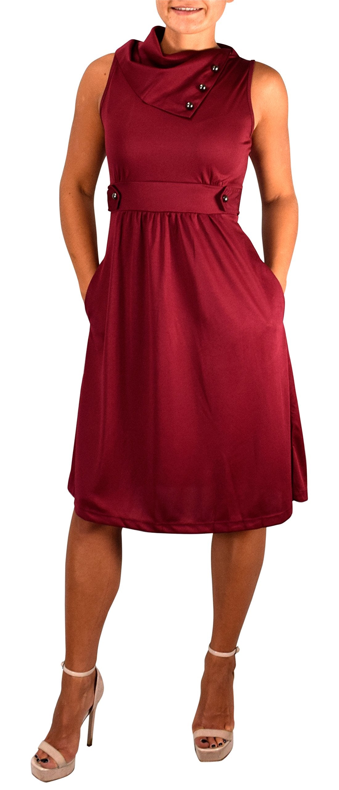Women's Casual Sleeveless A-Line Dress with Fold-Over Collar - Perfect for Summer Outings, Beach Vacations & Brunch Dates