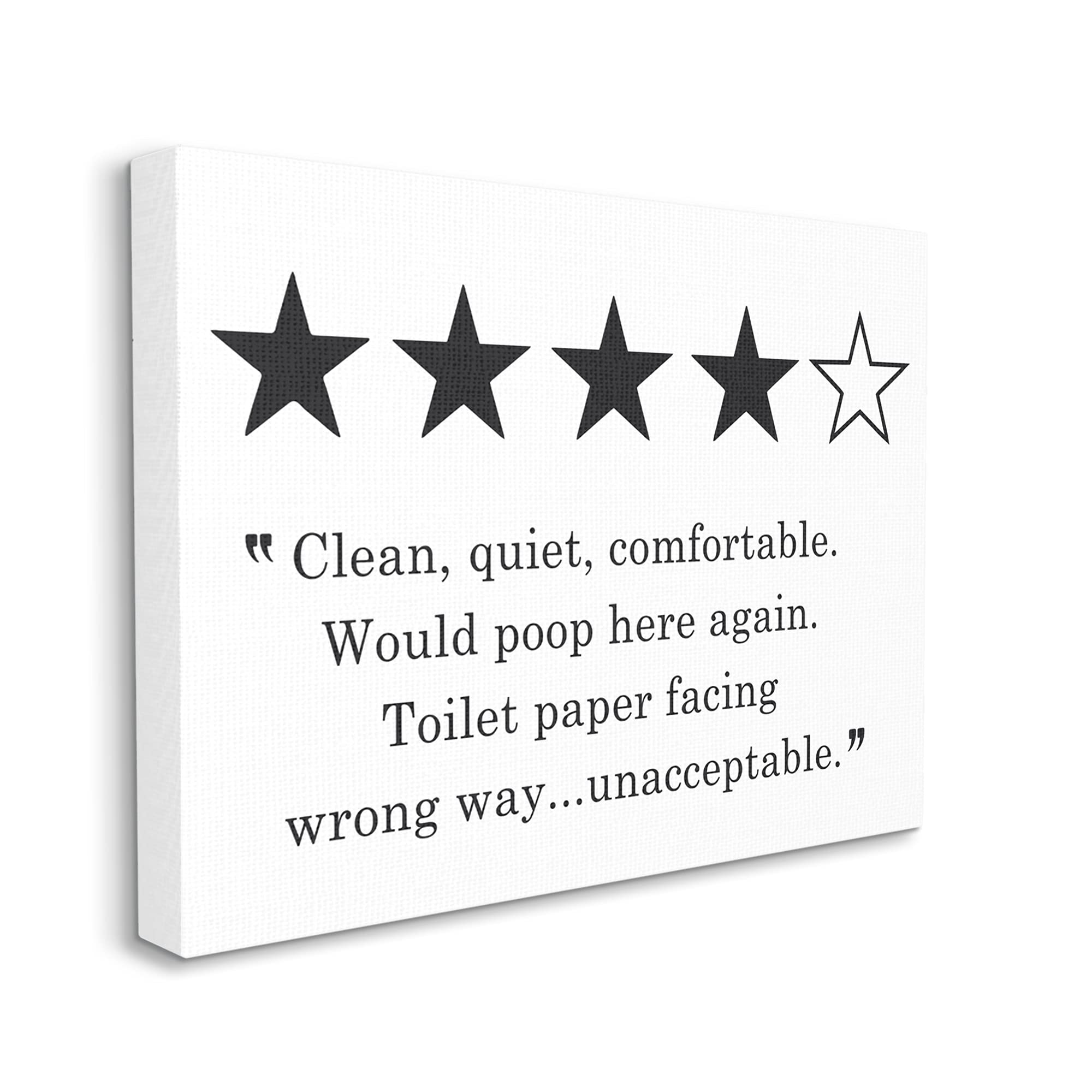 Stupell Industries Funny Toilet Paper Humor Canvas Wall Art - Four Star Bathroom Review Design by Lettered & Lined, 30x40 Inches, Black - Perfect for Bathroom Decor and Gift Ideas