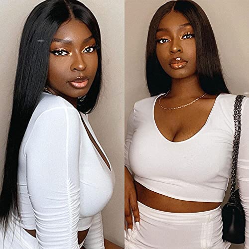 13x4 Lace Front Wigs Human Hair - Pre Plucked with Baby Hair & Bleached Knots - 9A Remy Brazilian Straight Lace Wig for Black Women - Natural Color 18 Inch - Perfect for Daily Wear, Parties & Special Occasions