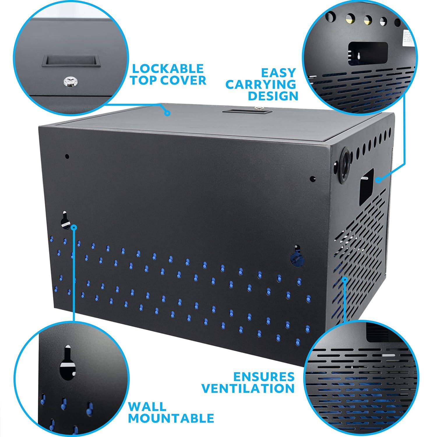 16-Port Locking Charging Cabinet for Laptops & Tablets - Secure Storage with Cable Management, Charger Organization & Ground Protection - Ideal for Classroom, Library, Office & School Tech Stations