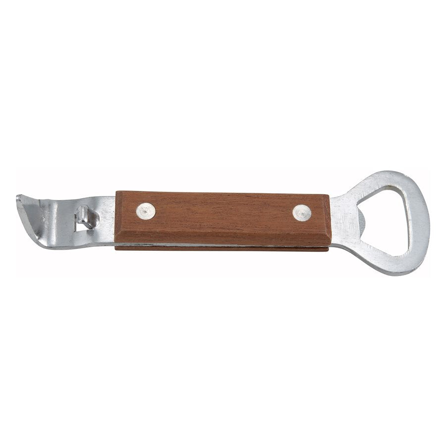 Winco 7 Can Tapper & Bottle Opener with Comfortable Wooden Handle - Premium Stainless Steel Bar Tool for Home, Kitchen, Camping & Outdoor Use