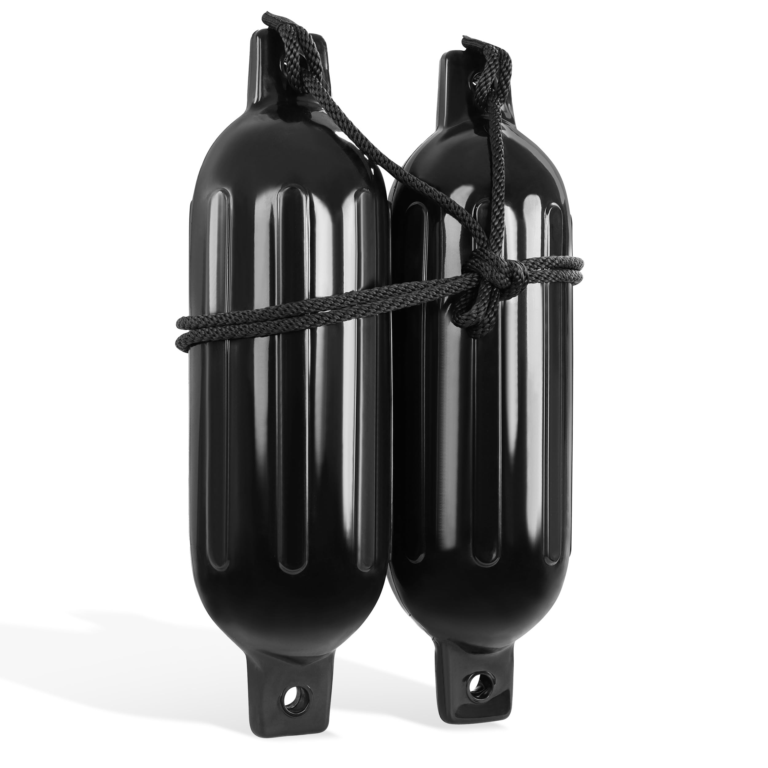 Boat Fenders 2 Pack - 22.8 x 7.8 Inch Marine Dock Bumpers with 2 Fender Lines & 12 Inch Inflator Pump - Heavy Duty Boat Buoys for Docking, Mooring & Yacht Protection (Perfect for Sailboats, Pontoon Boats & Jet Skis)