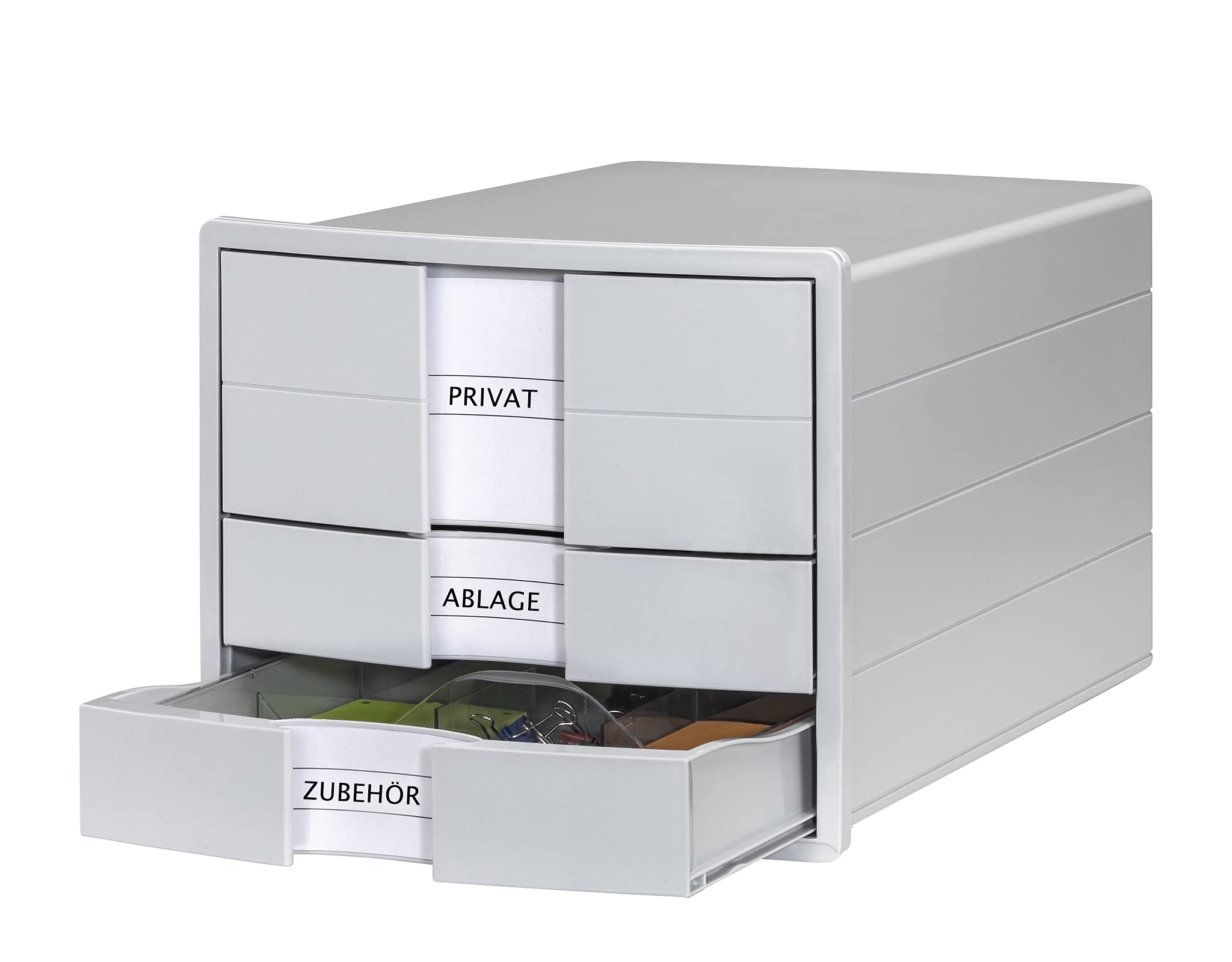 HAN IMPULS 2.0 3-Drawer Storage Box for A4/C4 Documents - Locking Base, Labeling Labels, Rubber Feet - Light Grey (1017-11) - Perfect for Office, Home & School Organization