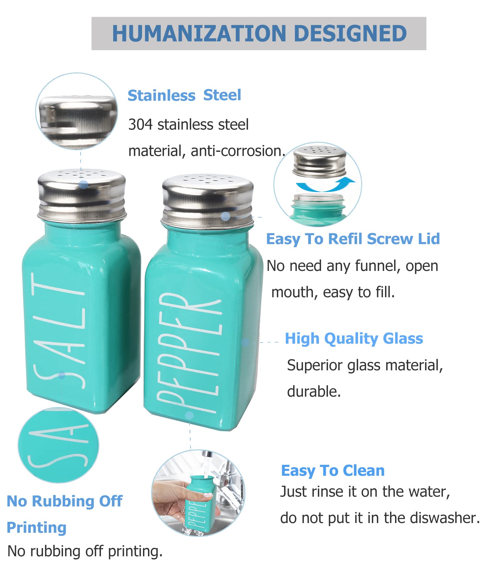 Premium Glass Salt and Pepper Shakers Set - Modern Farmhouse Kitchen Decor, Cute Spice Containers for Women, Rustic Home Accessories (Red, 2-Piece) - Perfect for Dining Tables, Kitchen Countertops & Housewarming Gifts