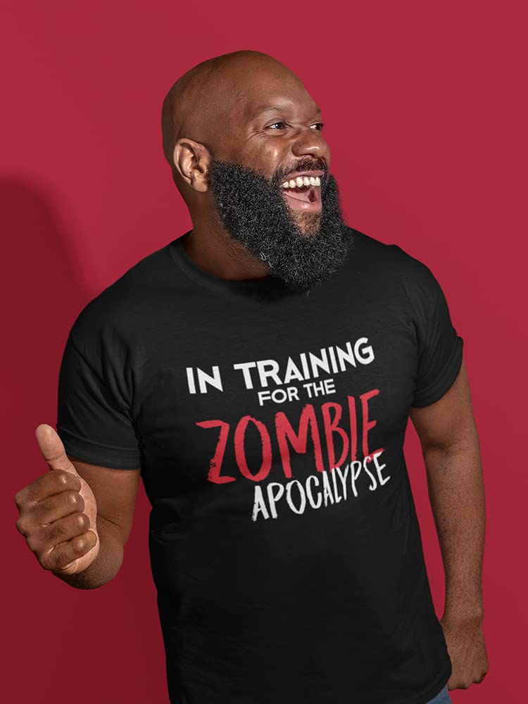 Funny Zombie Apocalypse Training Quote Men's T-Shirt - Cool Graphic Tee for Halloween, Cosplay & Survival Enthusiasts