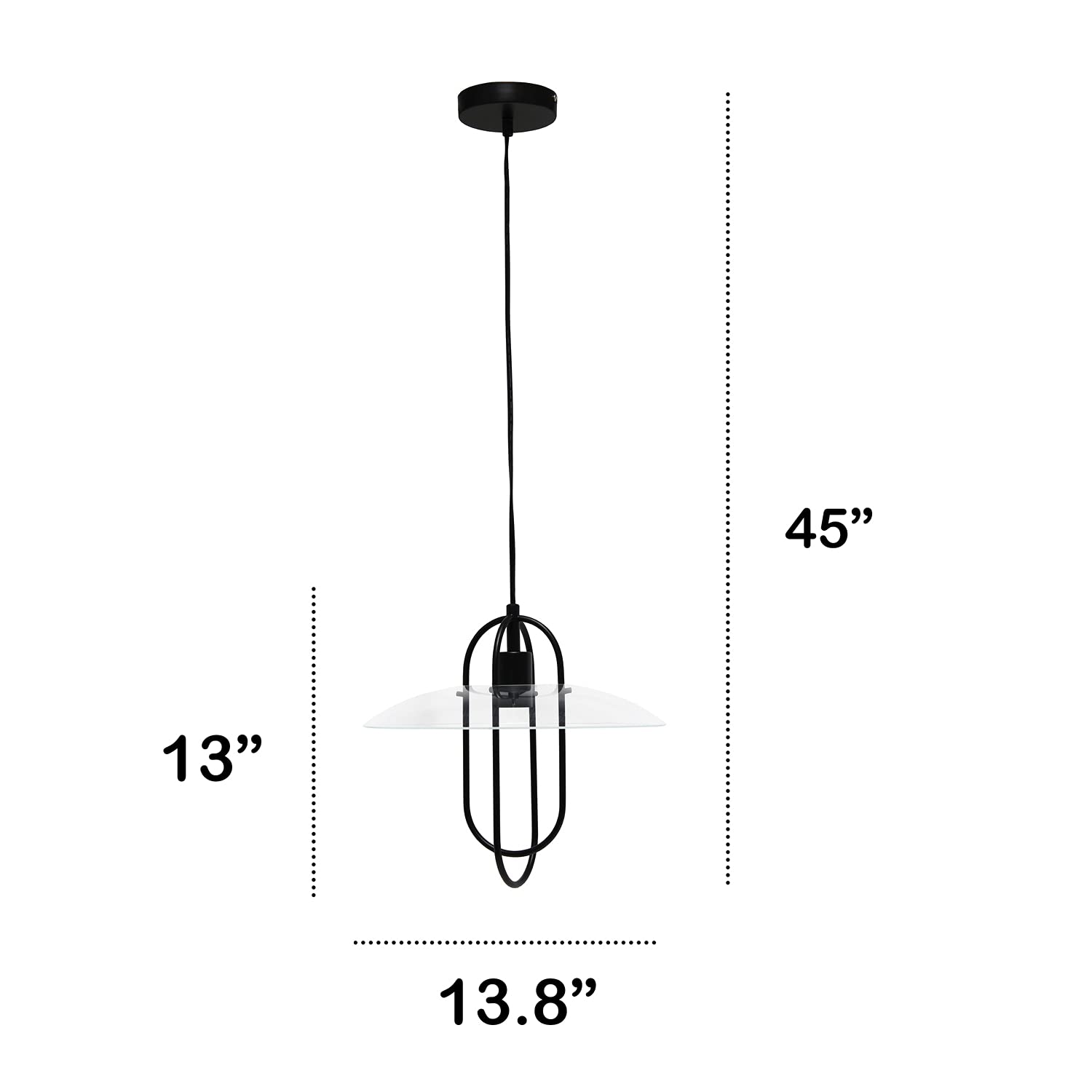 Black Metal Pendant Light with Clear Glass Shade - Elongated Single Bulb Design for Kitchen Island, Dining Room & Modern Home Decor