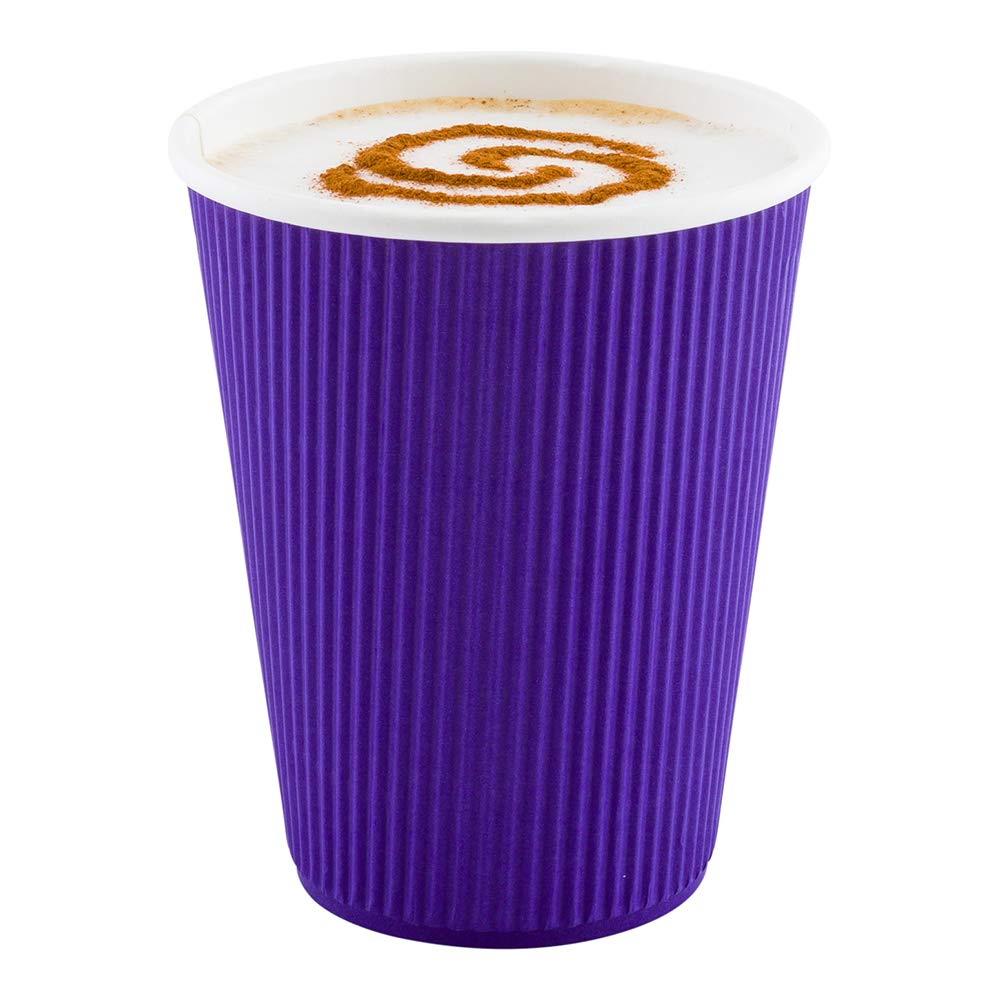 12oz Disposable Paper Coffee Cups (25 Pack) - Leakproof & Insulated Ripple Wall Hot Cups, Recyclable & Eco-Friendly, Royal Purple - Perfect for Coffee Shops, Offices, and Catering Events - Lids Sold Separately