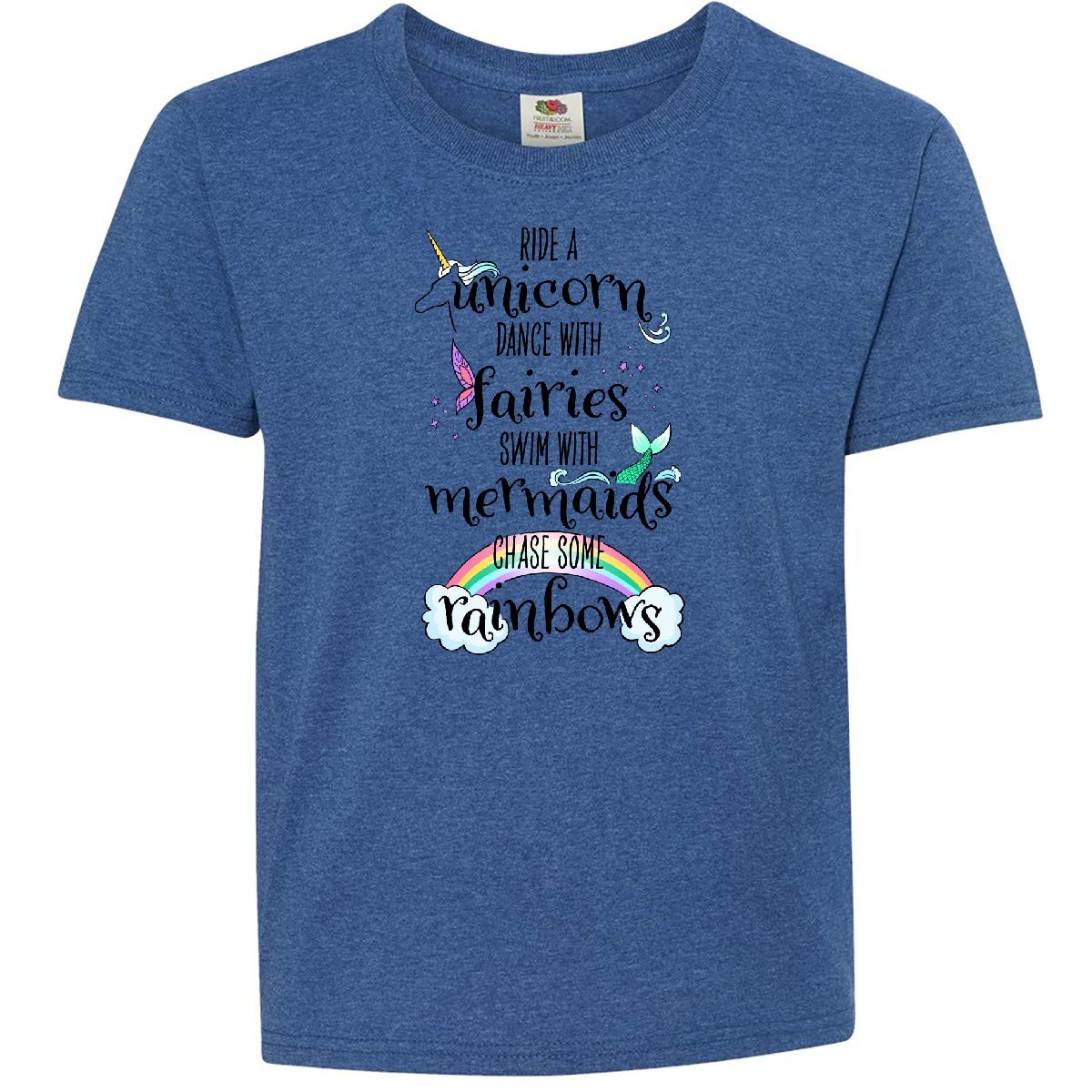 Inktastic Ride a Unicorn Dance with Fairies Swim with Mermaids Youth T-Shirt - Fun Fantasy Graphic Tee for Kids & Girls - Perfect for Birthday Parties, Dress Up & Playtime