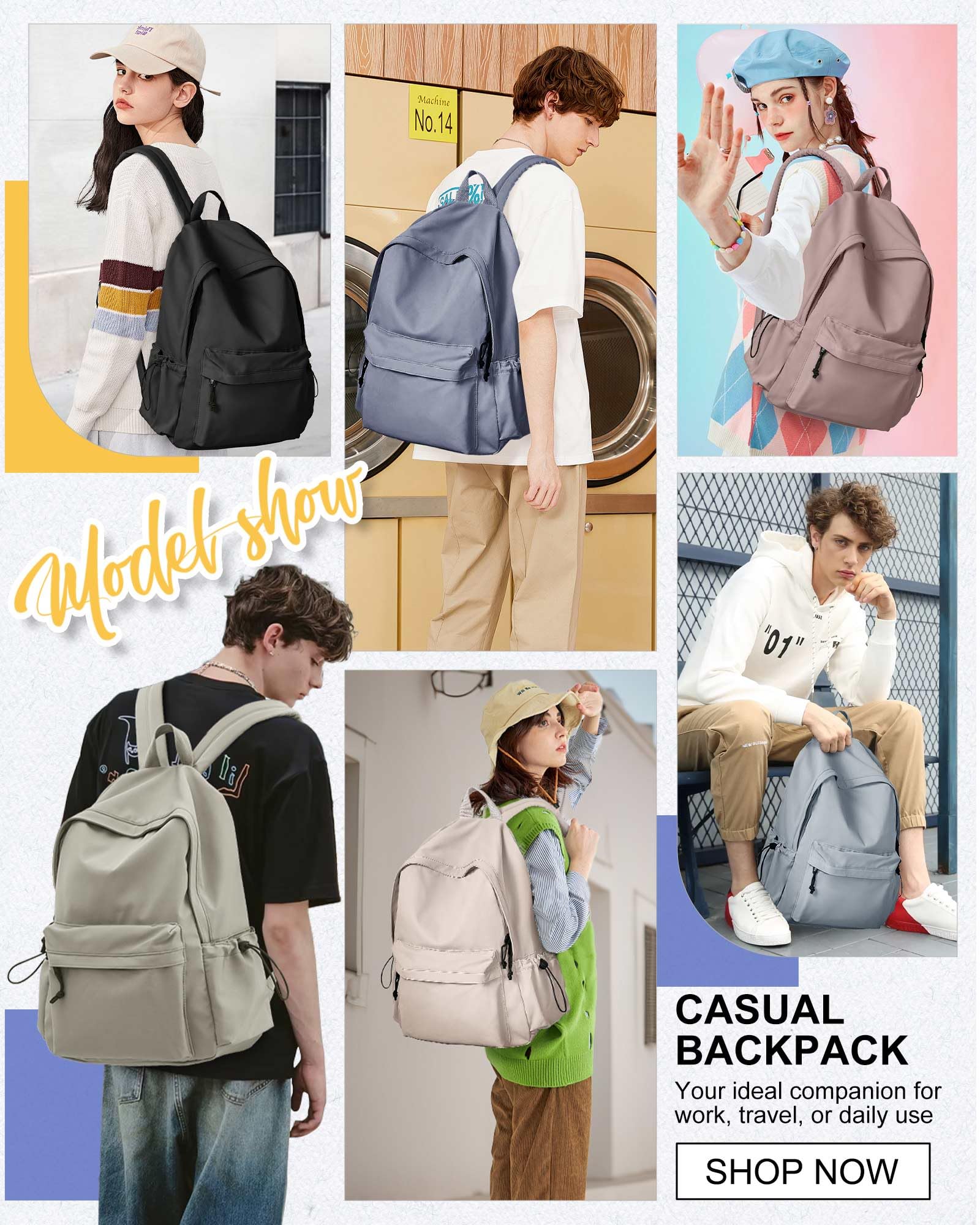 Stylish Black Waterproof Backpack for Women & Men - Lightweight School Bookbag for High School & College Students, Travel Daypack, Casual Rucksack - Perfect for Daily Commute, Campus Life & Outdoor Adventures