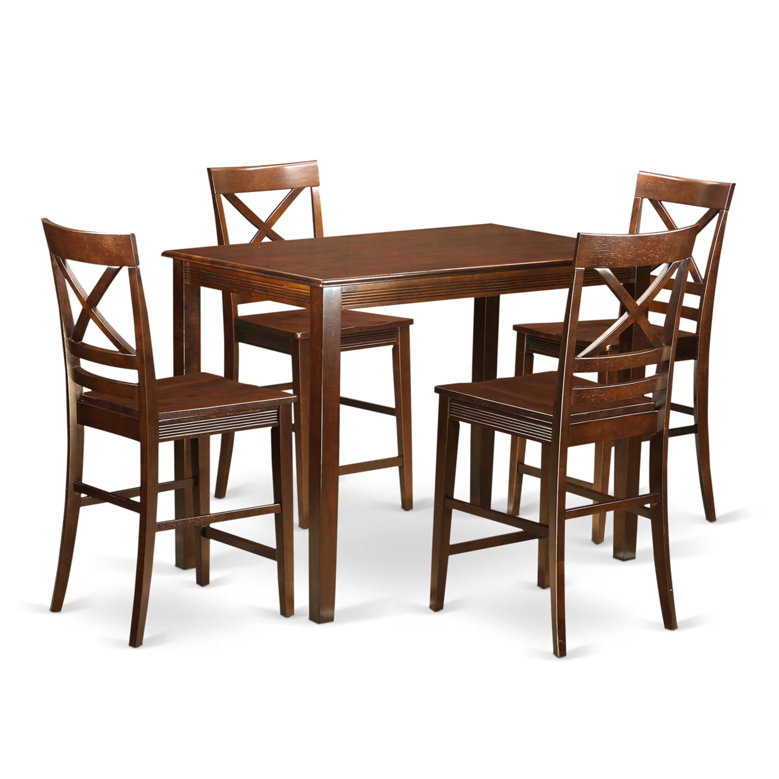 East West Furniture YAQU5-MAH-W 5-Piece Counter Height Dining Set with Rectangle Table & 4 Chairs, 30x48 Inch, Mahogany - Perfect for Small Kitchens, Breakfast Nooks & Modern Dining Spaces