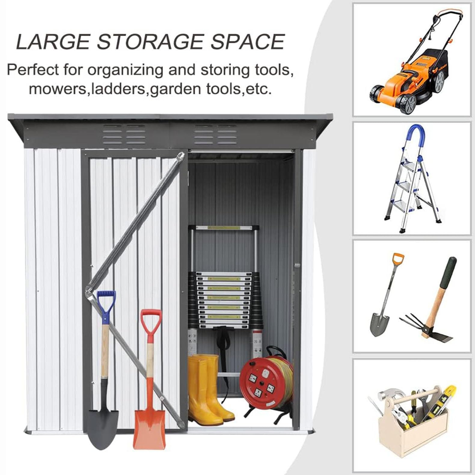 5x3 FT Heavy-Duty Outdoor Storage Shed with Lockable Doors - Weather-Resistant Metal Garden Shed for Patio, Lawn & Backyard Organization (Perfect for Storing Tools, Equipment & Seasonal Items)