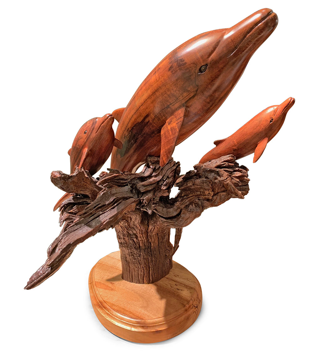 Handcrafted Koa Wood Triple Play Sculpture by Craig Nichols - Perfect for Home Decor, Office Display & Gift Giving