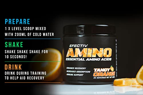 Efectiv Nutrition Amino 300g - Tangy Orange Flavor BCAA Powder for Muscle Recovery & Workout Performance | Pre & Post Workout Supplement for Athletes & Fitness Enthusiasts