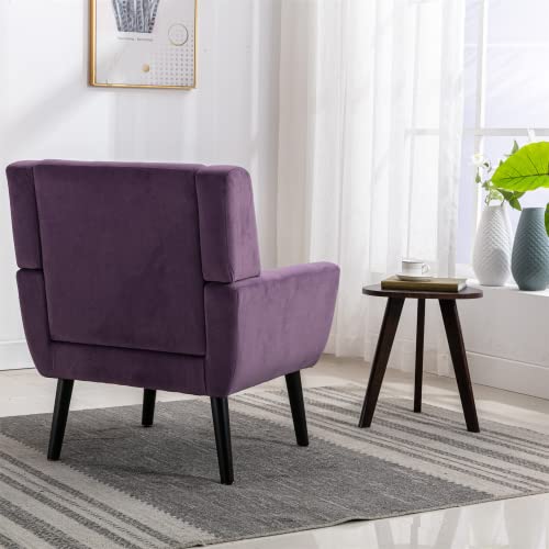 Mid-Century Modern Accent Chair - Upholstered Ergonomic Armchair with Wooden Legs for Living Room, Bedroom & Apartment | Comfortable Reading & Lounge Chair in Purple | Perfect for Coffee Nooks, Study Areas & Relaxation Spaces