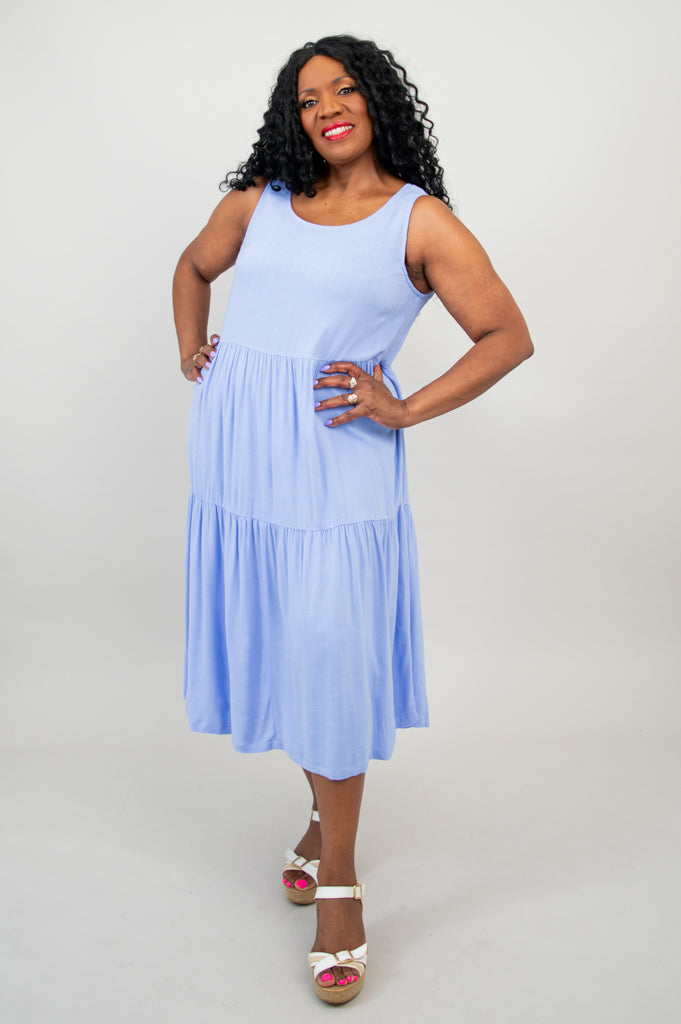 Juni Dress - Periwinkle Blue Linen Bamboo Blend Summer Dress for Women | Casual & Beach Wear | Perfect for Outdoor Parties & Vacations