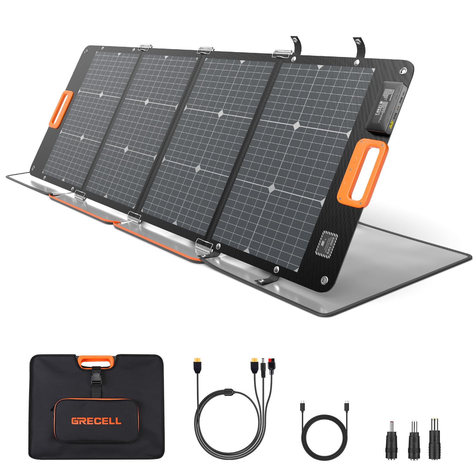 GRECELL 120W Portable Bifacial Solar Panel for Power Station Generator - 21.6V Foldable Waterproof Solar Charger with XT60/Type-C/2 USB DC Output - Ideal for Outdoor Camping, Van Life, RV Trips & Emergency Power Supply