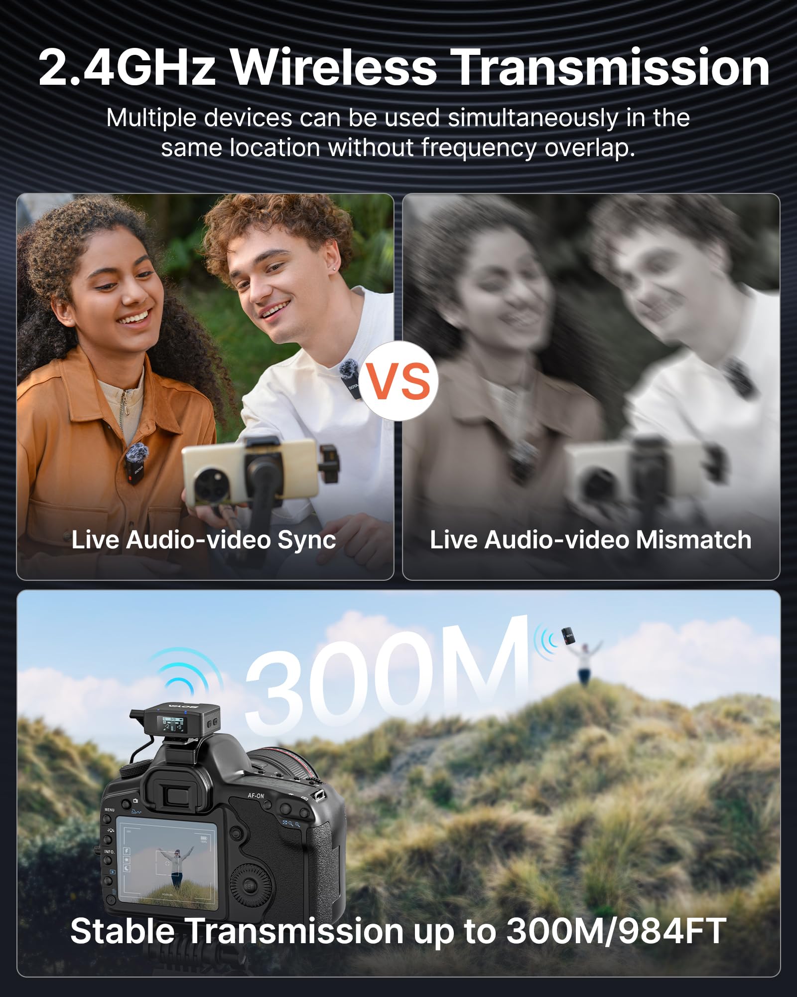 BOYAMIC Wireless Lavalier Microphone for iPhone Android Tablets Camera - 984ft Range, 10h Battery with Charging Case, Clip-on Lapel Mic for Live Streaming, YouTube Videos, Podcasting & Onboard Recording - Perfect for Vlogging, Interviews, and Professional Video Production
