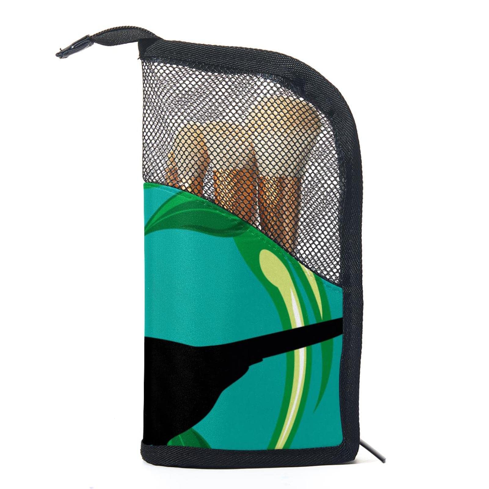 Premium Makeup Brush Organizer Bag with 12 Slots - Elegant Crow Feather & Leaf Design - Portable Travel Cosmetic Brush Holder Case - Perfect for Home Vanity, Travel & Professional Makeup Artists
