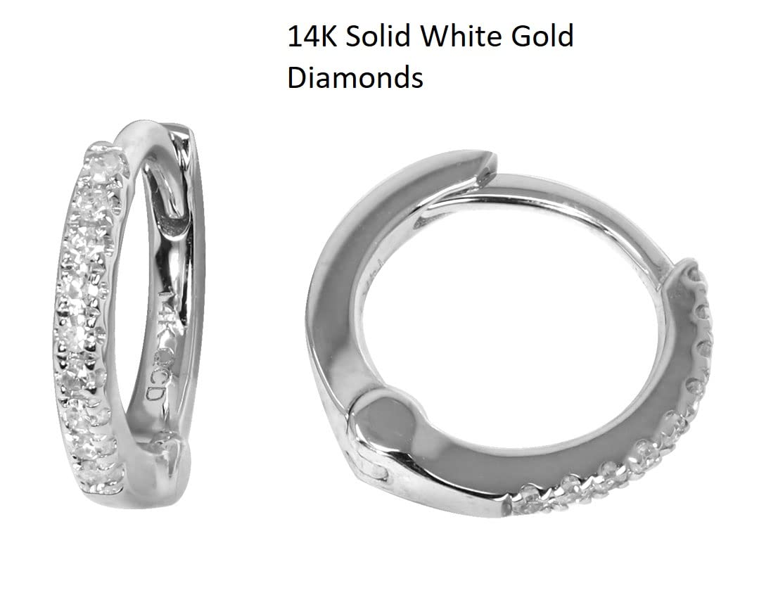 14K Gold 0.06 Ct Diamond Hoop Huggie Earrings - 10mm Small Dainty Everyday Stud Earrings for Women, Perfect for Work, Date Night & Gift Giving