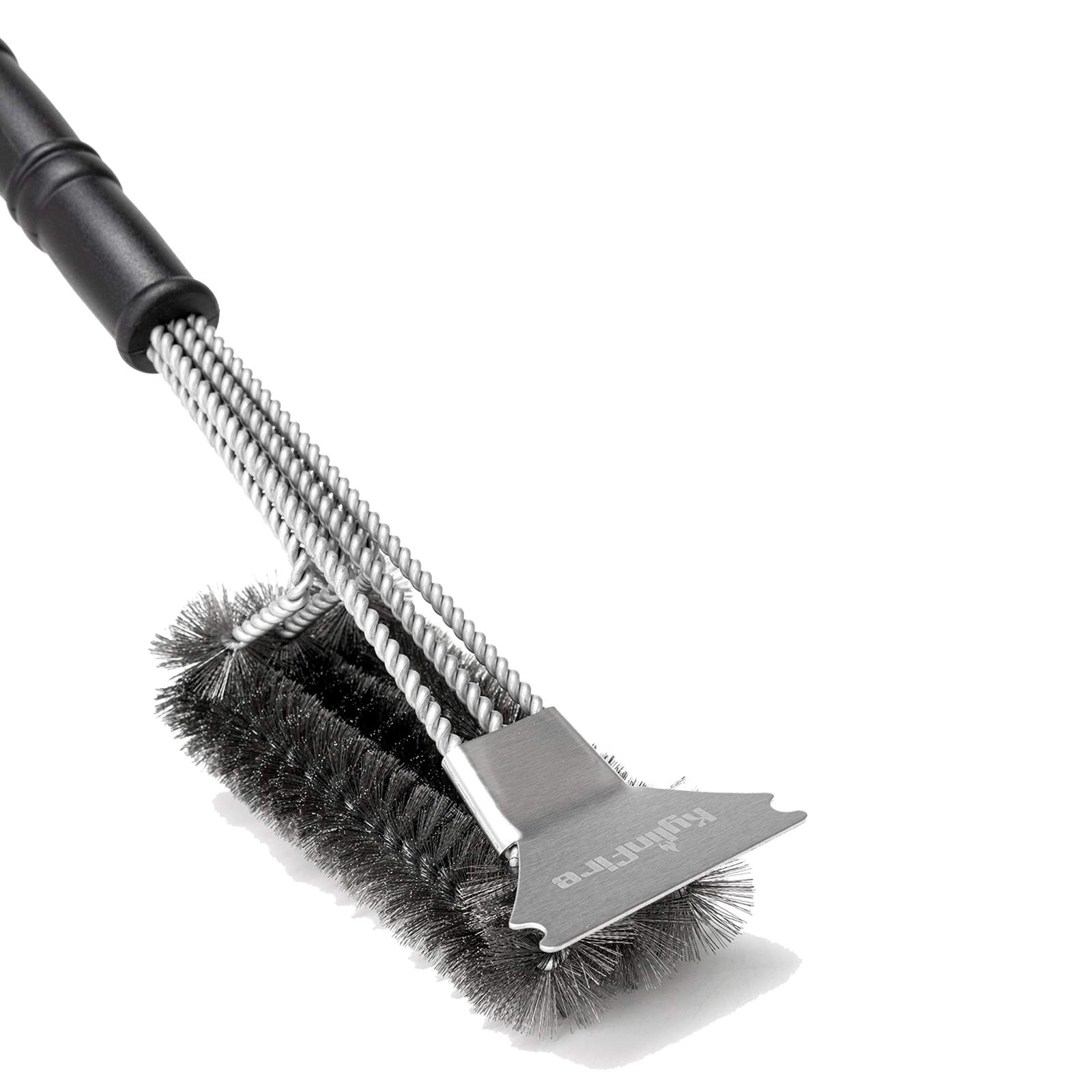 BBQ Grill Brush with Handle - Bristle-Free & Safe Plastic Grill Cleaner with Scraper for Gas, Charcoal & Electric Grills - Perfect for Backyard Cookouts & Outdoor Barbecues