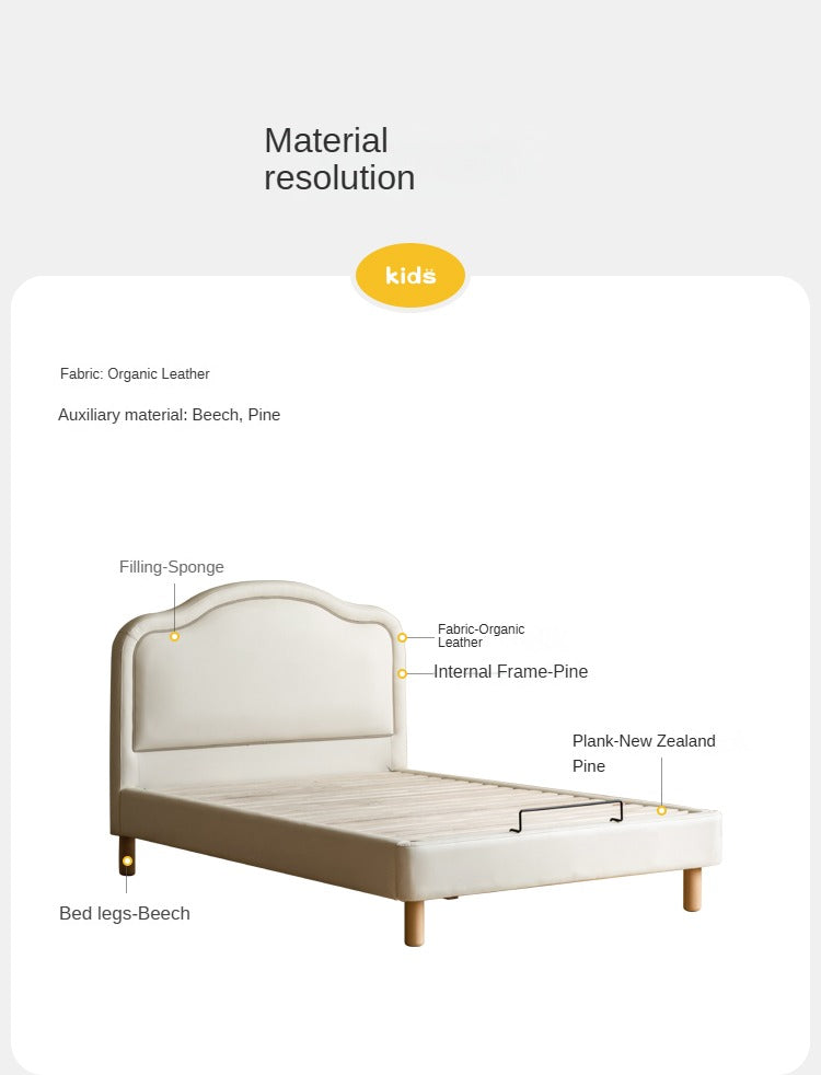 Organic Leather Cream Style Soft Kids Bed – Premium Comfort for Nursery, Bedroom & Playroom – Safe & Durable Toddler Bed for Sweet Dreams