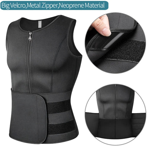 Men's Waist Trainer Body Shaper - Slimming Sauna Vest with Double Belt for Weight Loss & Sweat Control - Perfect for Gym, Workout & Postpartum Recovery